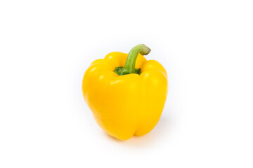 Yellow pepper isolated on white background. Yellow sweet, Bulgarian, lettuce pepper. Fresh vegetables. Vegan. Close-up. Healthy food.