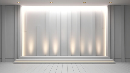 empty light abstract interior design background. White geometrical textured wall with beautiful lighting. AI generated.