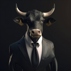 Image of a bull businessman wearing a suit on clean background. Wildlife Animals. Illustration, generative AI.