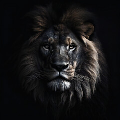 Fototapeta premium Lion Portrait on Black isolated background. Generative AI.