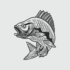 large mouth bass fish hand drawn illustration in vintage style - obrazy, fototapety, plakaty