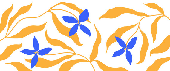 Abstract vector botanical art in art nouveau style. Natural hand drawn pattern with flowers, leaves, branches. Modern bright style Design for fabric, print, cover, banner, wallpaper.	