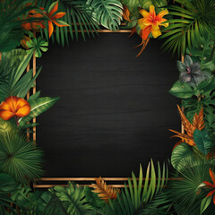 Tropical frame with empty copy space in the middle. Generative AI.