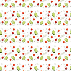 Seamless pattern of vegetable pieces.