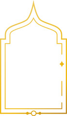 Oriental style arabic gold border, frame. Linear style Islamic window, door in boho style. Arabic minimal shape arch. Golden Design element for design. Ramadan kareem