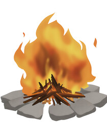 Unique fire drawing on PNG without background.
