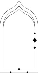 Linear style Islamic window, arch or door in boho style. Oriental style arabic border. Arabic minimal shape arch. Design element for design, label, banner Ramadan Kareem