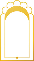 Oriental style arabic gold border, frame. Linear style Islamic window, door in boho style. Arabic minimal shape arch. Golden Design element for design. Ramadan kareem