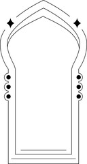 Linear style Islamic window, arch or door in boho style. Oriental style arabic border. Arabic minimal shape arch. Design element for design, label, banner Ramadan Kareem