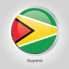 Fototapeta premium vector button flag of Guyana State of South America on round frame