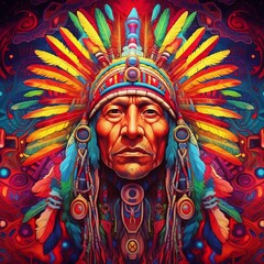 Obraz premium Psychedelic Art Red Indian Old Man