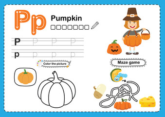 Illustration Isolated Animal Alphabet Letter P-Pumpkin
