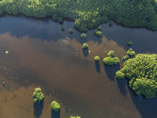 Aerial drone panorama of the white beaches of Antigua island in the Caribbean sea