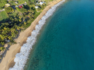 Aerial drone panorama of the white beaches of Antigua island in the Caribbean sea