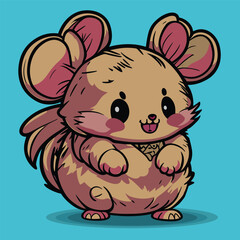 Cute fat mouse kawaii, vector cartoon mascot illustration