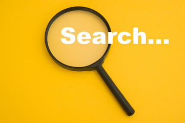 magnifier and word search, concept for internet and web searching for information