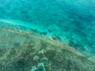 Naklejka na ściany i meble Aerial drone panorama of the white beaches of Antigua island in the Caribbean sea
