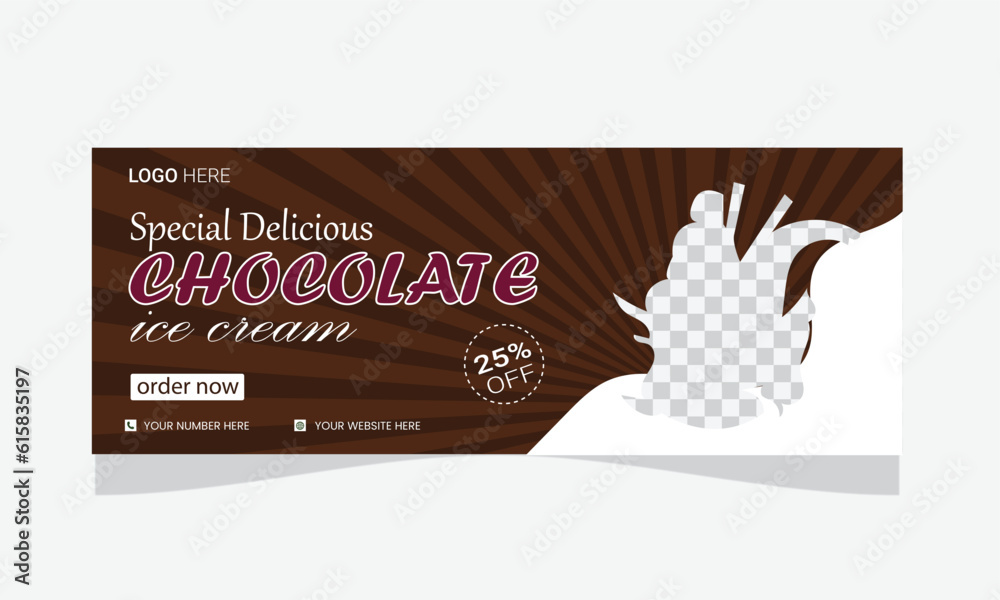 Wall mural Delicious ice cream and social media Facebook cover design and web banner template.