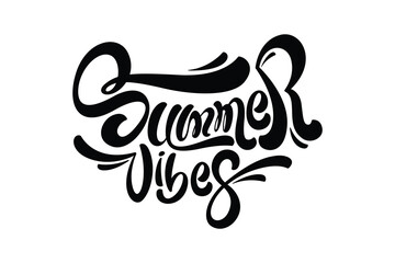 Summer Vibes Text Design, Vector Black and white, Handwriting, Banner, Title