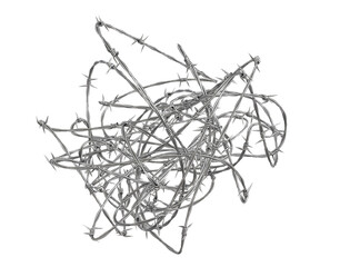 Metal steel barbed wire with thorns or Fence barbwire border chain. Png transparency