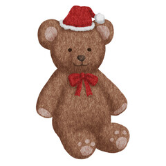 brown teddy bear red bow christmas hat