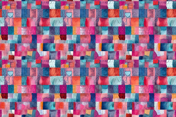 Seamless repetitive geometric background with square shapes. Retro cute repetition pattern, mosaic background projects builder. Generative AI.