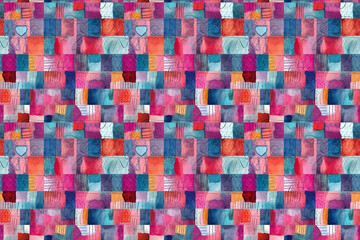 Fototapeta premium Seamless repetitive geometric background with square shapes. Retro cute repetition pattern, mosaic background projects builder. Generative AI.