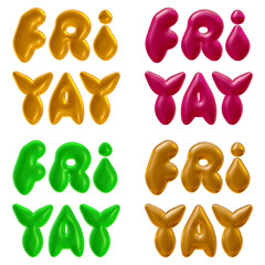 Set of Friyay text or letters for Friday celebration concept in 3d rendering.