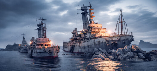 Damaged Scrapped Unusable  Ship Abandoned and Disposed of Wrak Generative AI Digital Art Illustration Wallpaper Journal KI