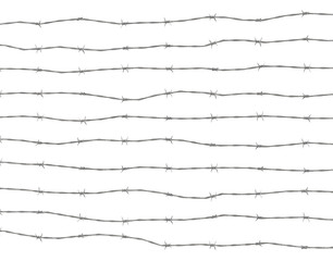 Metal steel barbed wire with thorns or Fence barbwire border chain. Png transparency