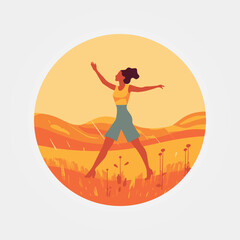 beautiful woman walking in the field