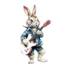 Fototapeta na wymiar watercolor rabbit playing guitar . Generative AI