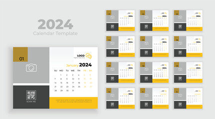 Calendar template for 2024 year. Minimalist desk calendar 2024 template, planner, Business template vector. Week start on Sunday