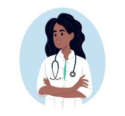Fototapeta premium Avatar of a smiling indian female doctor, medical worker.