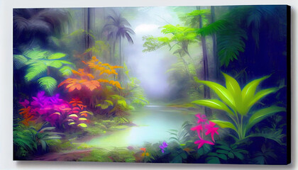 Obraz na płótnie Canvas Generative AI rainbow in the jungle