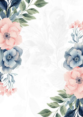 Watercolor floral flower frame with empty space for text