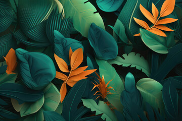 Fototapeta na wymiar Abstract jungle leaves background, generative AI