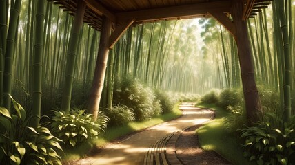 bamboo forest in the morning, Bamboo grove in the morning
