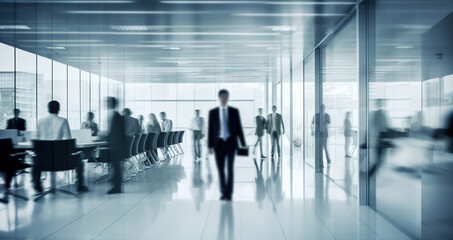 Abstracted Professionals Amidst Glassy Corporate Surroundings. Generative AI