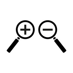 Zoom In and Zoom Out Icons. Simple zoom in, zoom out, magnifier glass symbols. search icon. Vector illustration. stock image.