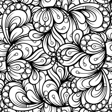 Black and white abstract ethnic style vector seamless pattern. Antistress coloring design.