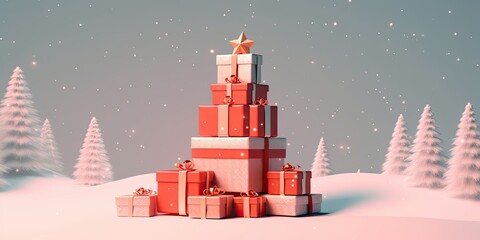 Marry christmas tree with gifts, gift box colorful christmas tree, Christmas tree made of gift boxes.