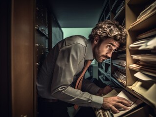 Fototapeta na wymiar Man Sorting Through File Cabinet - AI Generated