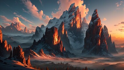 Obraz premium Fantasy planet. Mountain landscape. 3D illustration of a fantasy world.