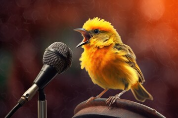 bird as a singing coach, fantasy illustration, generated with ai