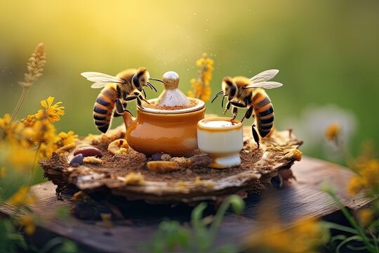 bees having a tea party, fantasy illustration, generated with ai