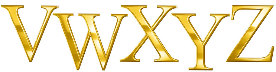 3d font letter gold V, W, X, Y, Z - obrazy, fototapety, plakaty