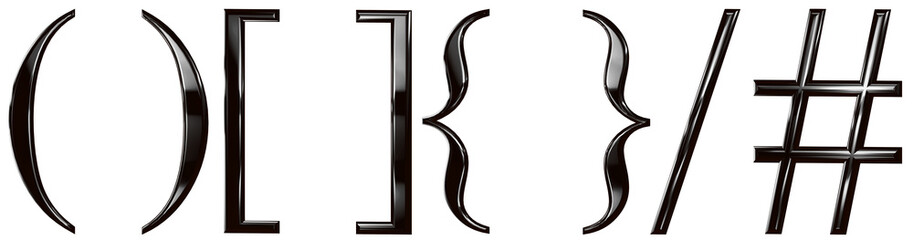 3d font letter black gold (), [], {}, /, #