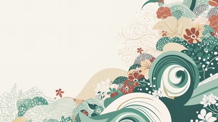 organic asian japanese line wave pattern oriental pattern traditional copy space with white background