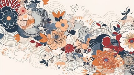 organic asian japanese line wave pattern oriental pattern traditional copy space with white background